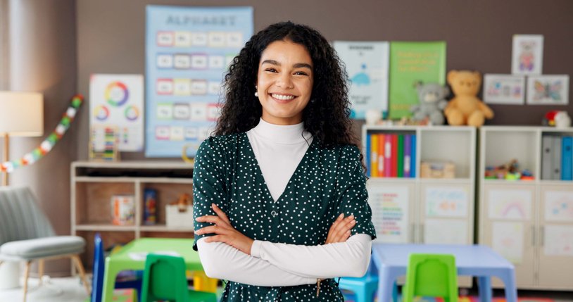 Young teacher in classroom